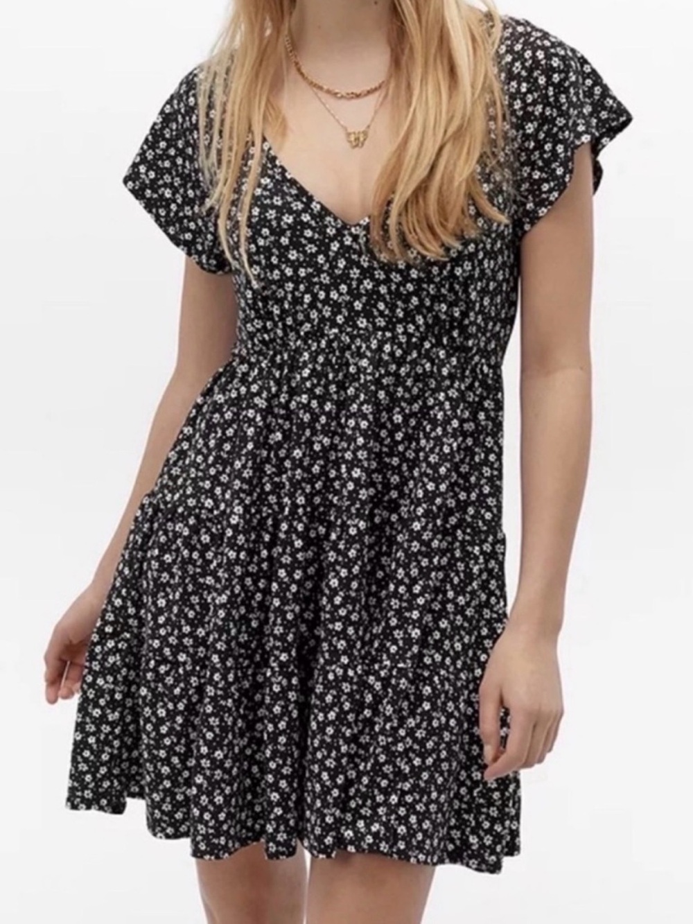Urban Outfitters Dress XS  Black Floral V-Neck Fit & Flare Dress